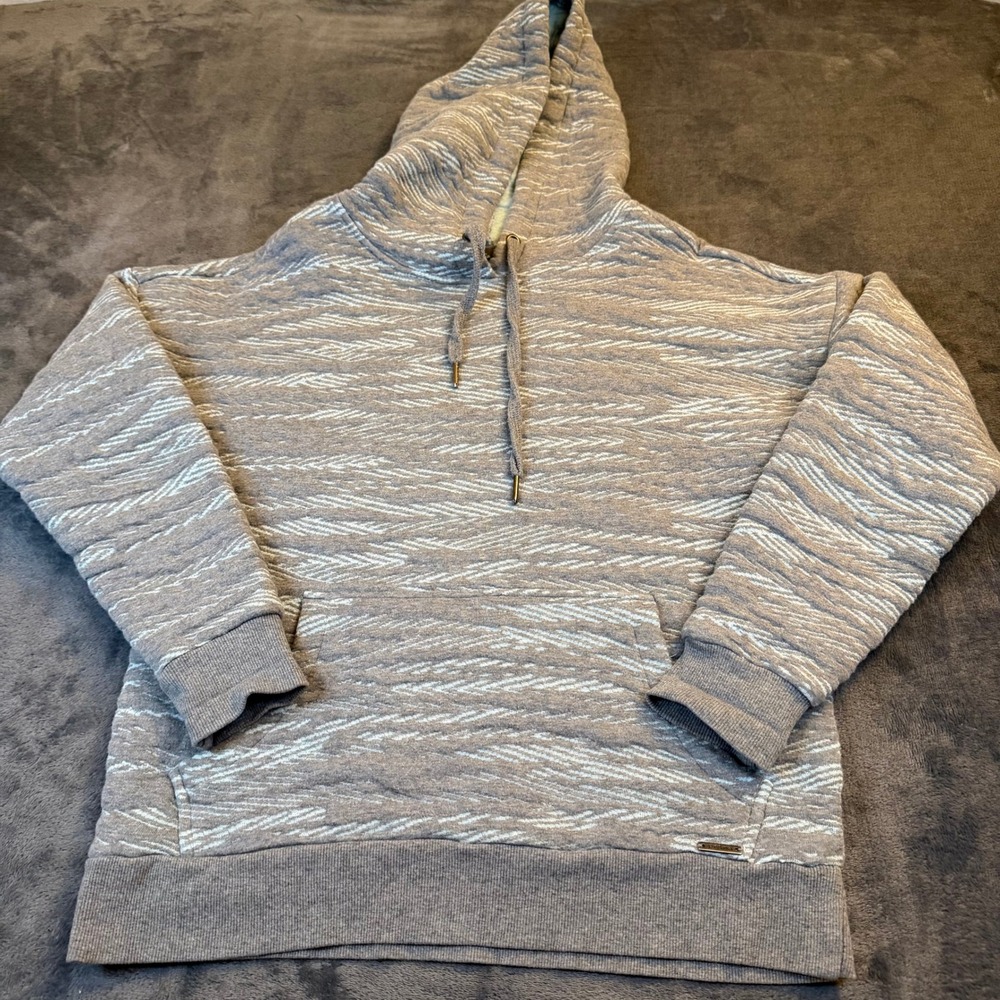 prAna Grey Quilted Wave Organic Cotton Pullover Hoodie Sweatshirt Womens XS